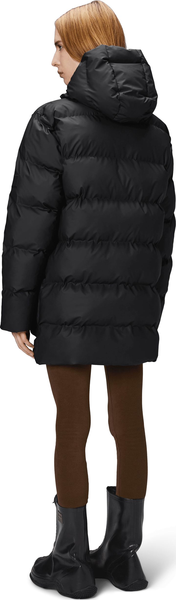 Rains Unisex Alta Long Puffer Cargo Jacket W3T4 Black Rains