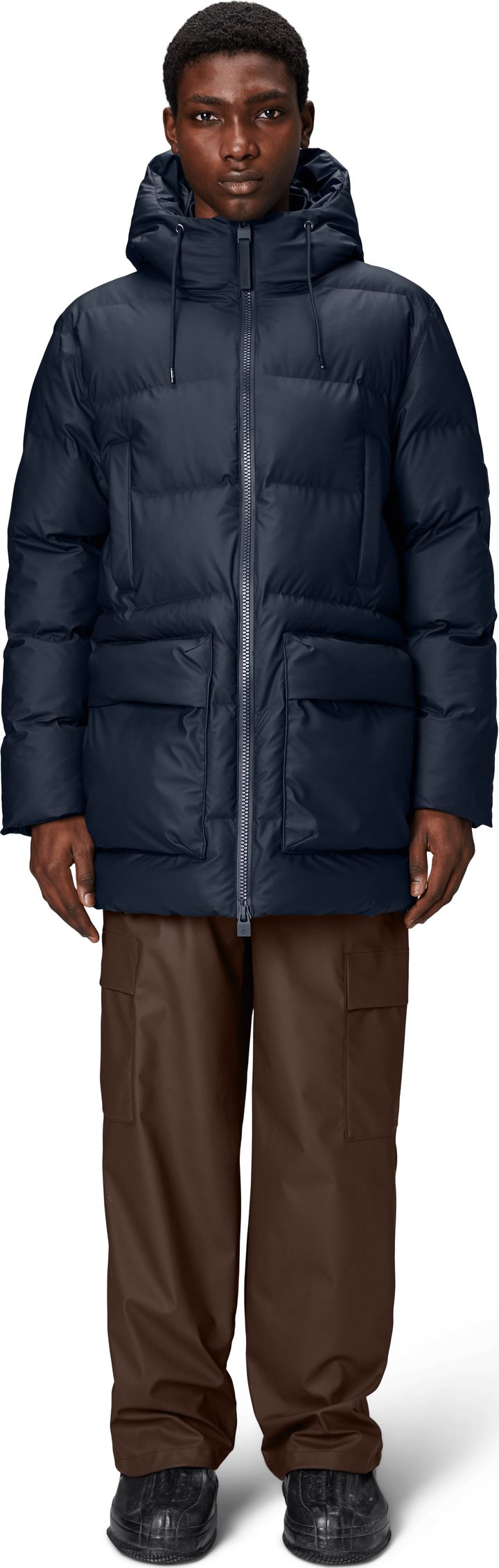 Rains Unisex Alta Long Puffer Cargo Jacket W3T4 Navy Rains