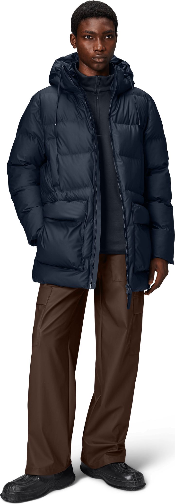 Rains Unisex Alta Long Puffer Cargo Jacket W3T4 Navy Rains
