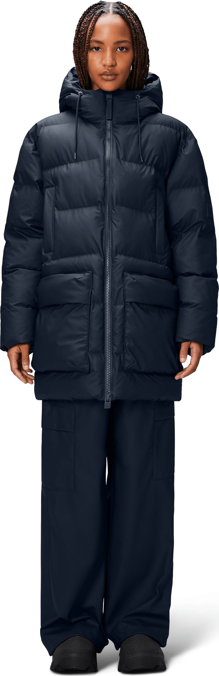 Rains Unisex Alta Long Puffer Cargo Jacket W3T4 Navy Rains