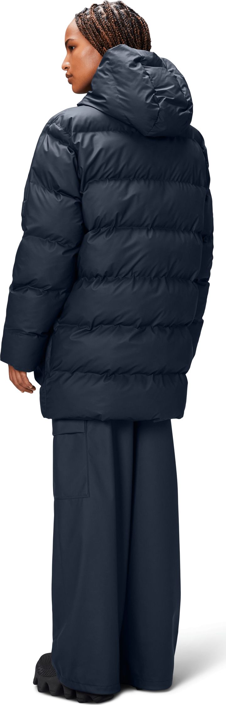 Rains Unisex Alta Long Puffer Cargo Jacket W3T4 Navy Rains