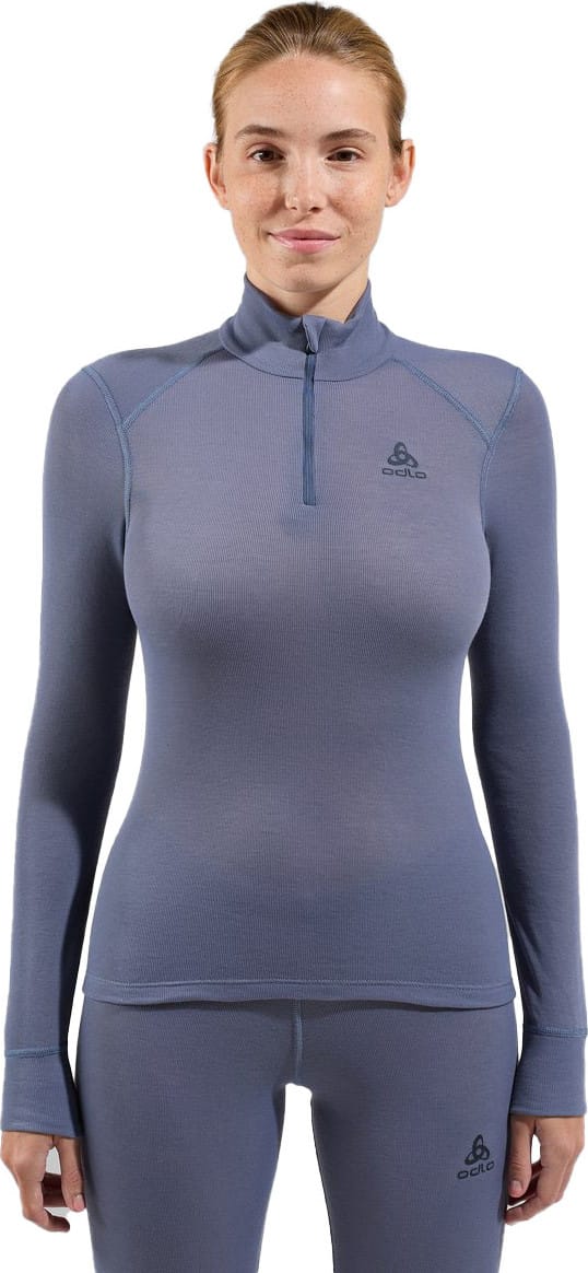 Odlo Women's Active Warm Eco Half-Zip Turtleneck Base Layer Top Folkstone Gray Odlo