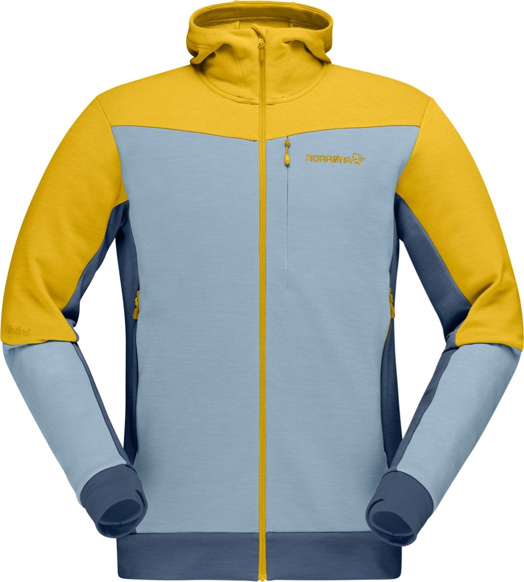 Norrøna Falketind Warmwool2 Stretch Zip Hood M's Sulphur/Blue Fog