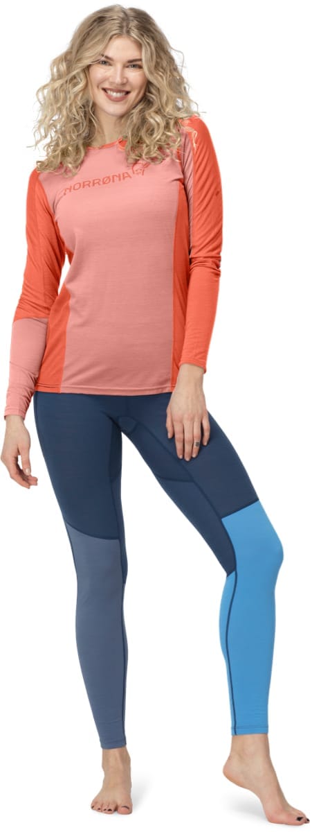 Norrøna Women's Falketind Equaliser Merino Round Neck Peach Amber/Orange Alert Norrøna