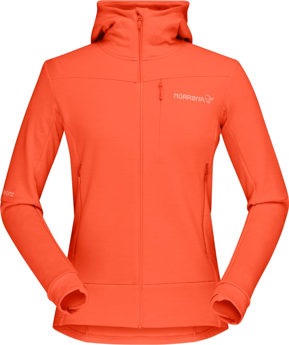 Norrøna Falketind Warmwool2 Stretch Zip Hood W's Orange Alert