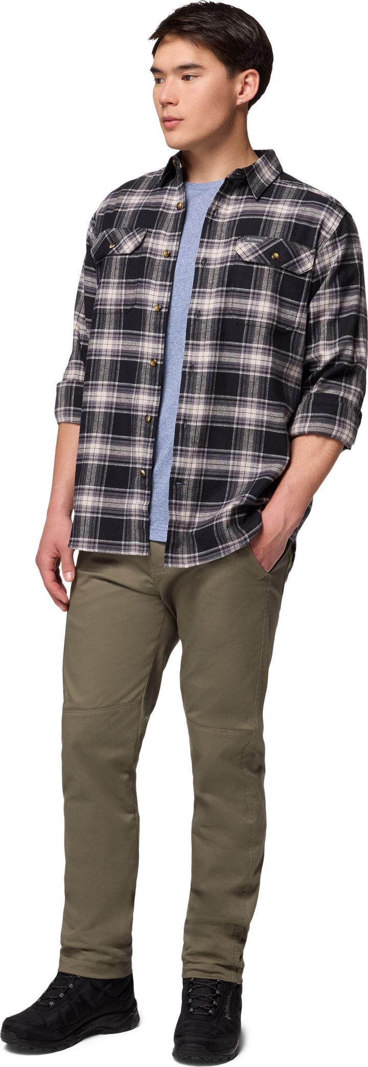Columbia Men's Flare Gun Stretch Flannel Black Two Lane Tartan Columbia