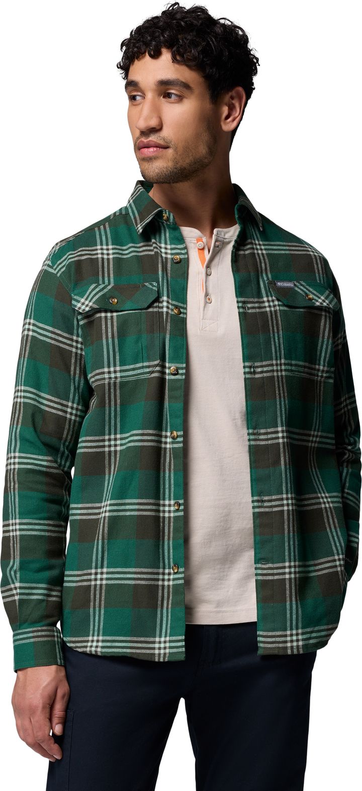 Columbia Men's Flare Gun Stretch Flannel Rain Forest Trails Edge Plaid Columbia