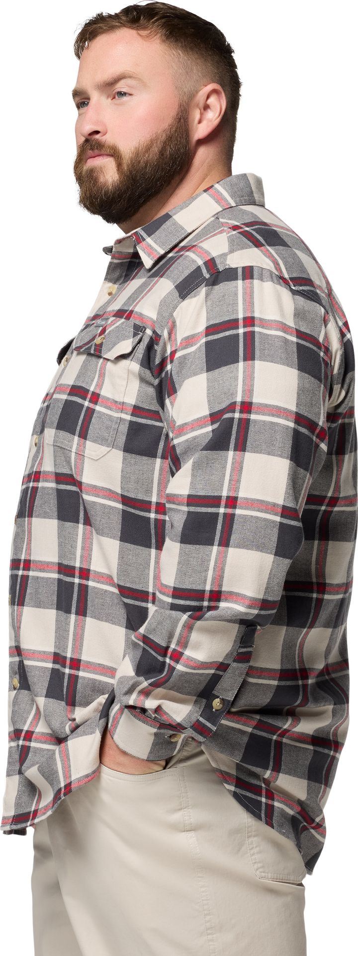 Columbia Men's Flare Gun Stretch Flannel Dark Stone Trails Edge Plaid Columbia