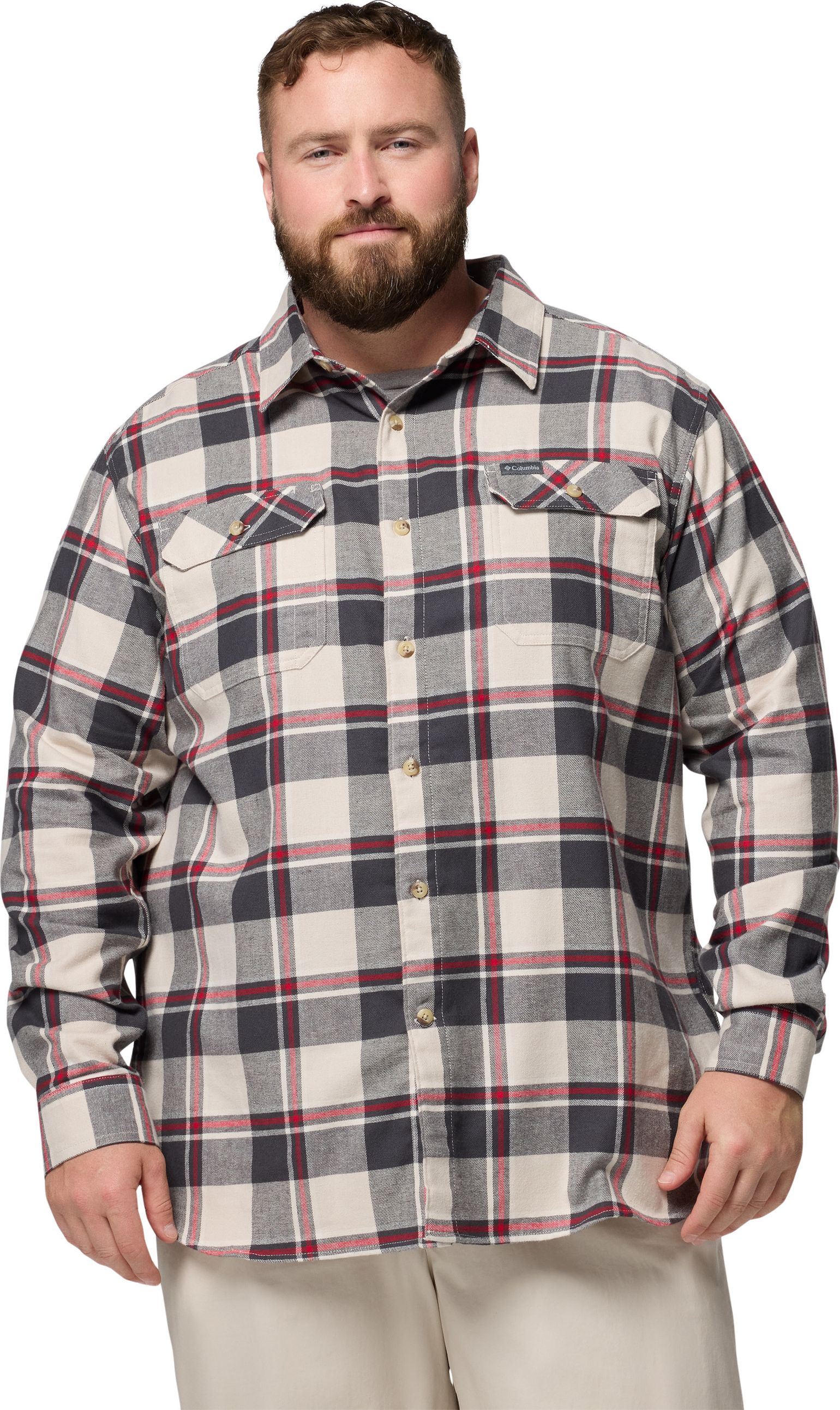 Columbia Men's Flare Gun Stretch Flannel Dark Stone Trails Edge Plaid