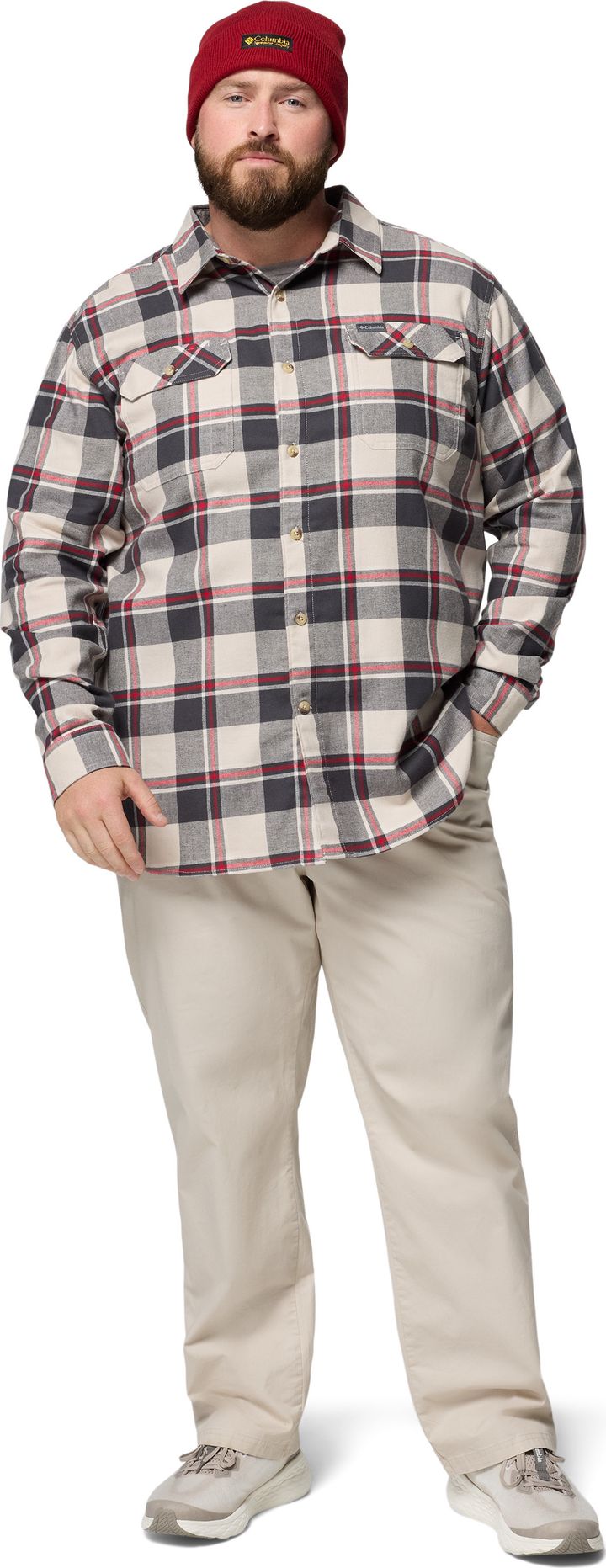 Columbia Men's Flare Gun Stretch Flannel Dark Stone Trails Edge Plaid Columbia