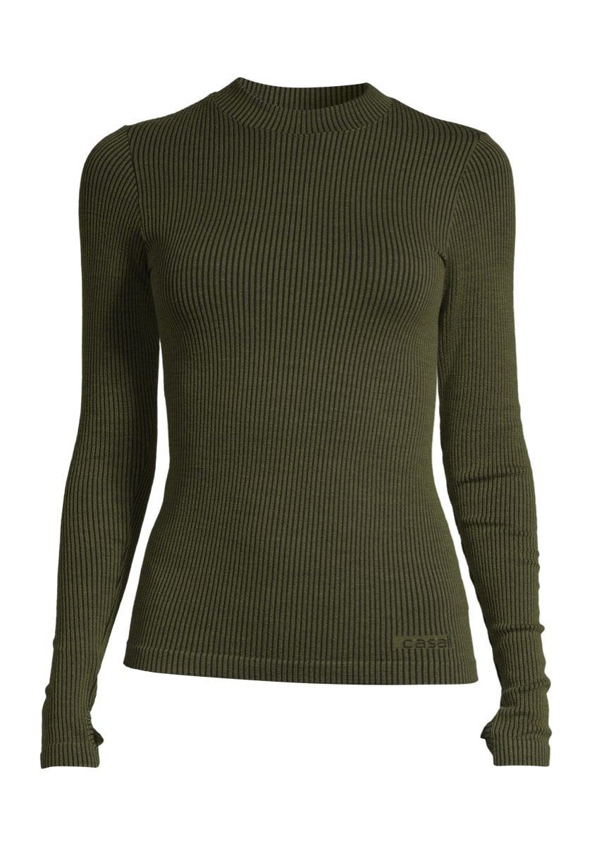 Casall Wool Rib Long Sleeve Black Green Rib