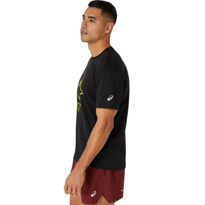 Men's Fujitrail Logo Short Sleeve Top Performance Black/Antique Red/Neon Lime Asics Men's Fujitrail Logo Short Sleeve Top Performance Black/Antique Red/Neon Lime Asics