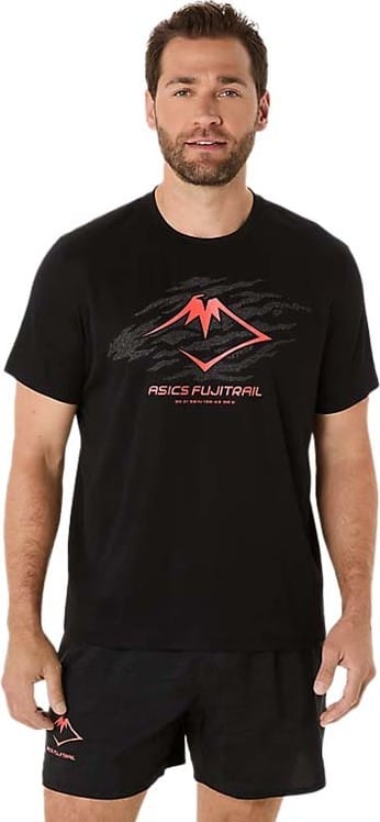 Asics Men's Fujitrail Logo Short Sleeve Top Performance Black/carbon/coral Reef Asics
