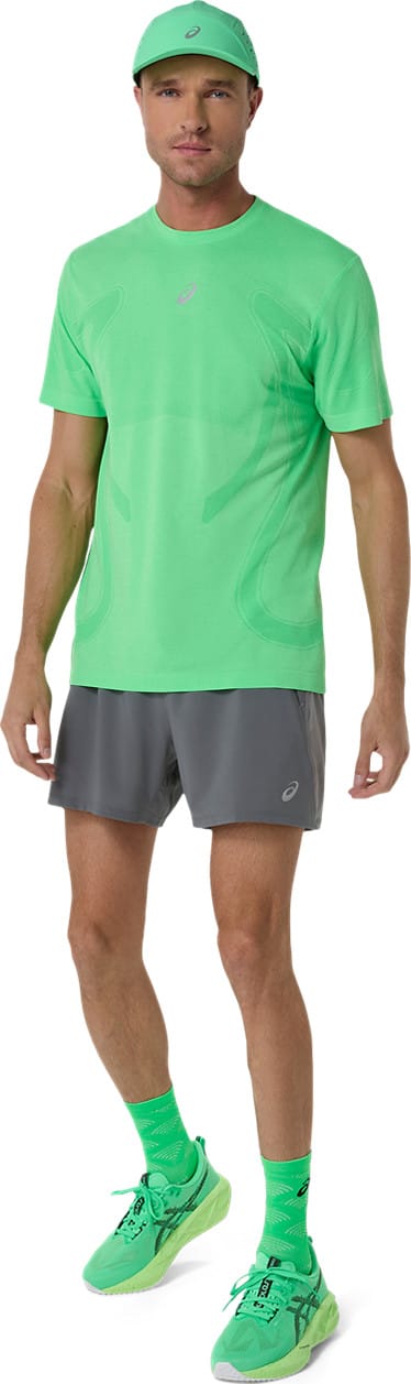 Asics Men's Road 5in Short Clay Grey/Steel Grey/Illuminate Green Asics