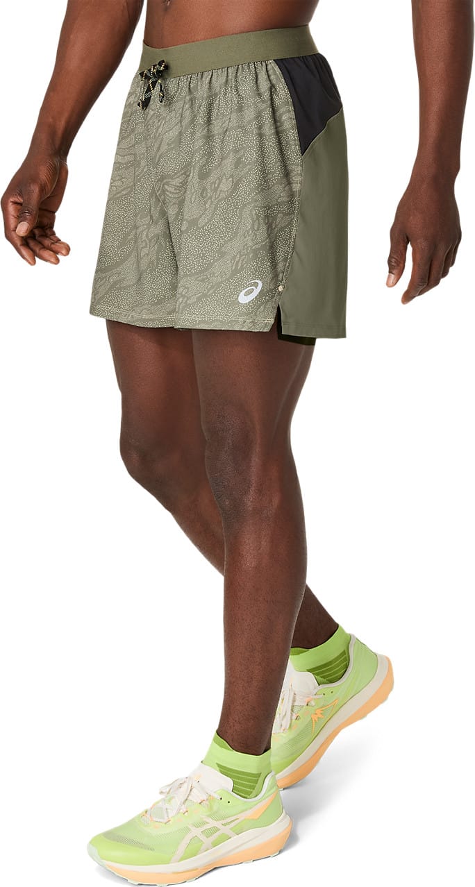 Asics Men's Fujitrail All Over Print 5in Shorts Mantle Green Asics Asics Men's Fujitrail All Over Print 5in Shorts Mantle Green Asics