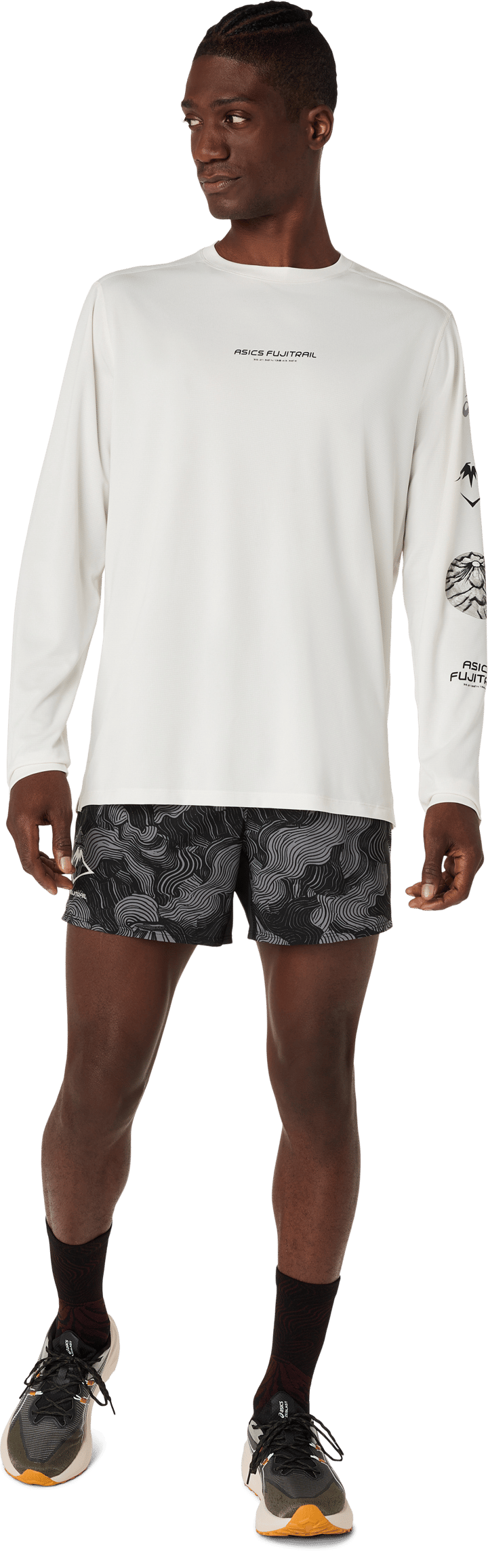 Asics Men's Fujitrail Logo Long Sleeve Top Cream Asics