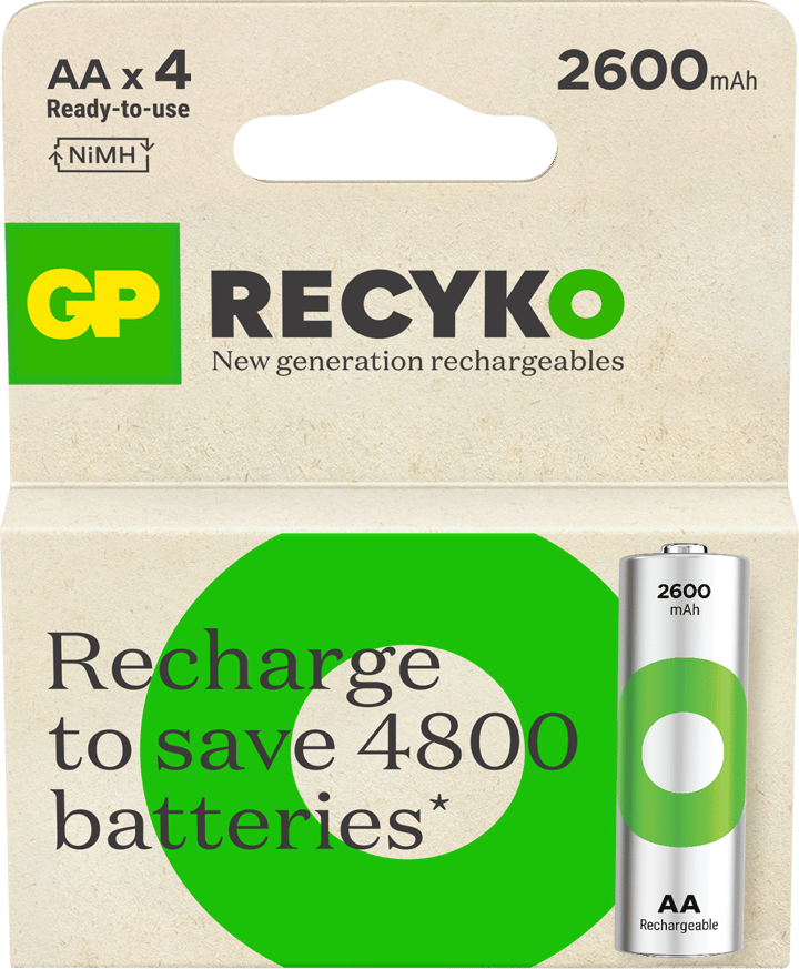 GP Batterier Recyko AA-Battery 2600mAh 4-Pack Nocolour GP Batterier GP Batterier Recyko AA-Battery 2600mAh 4-Pack Nocolour GP Batterier