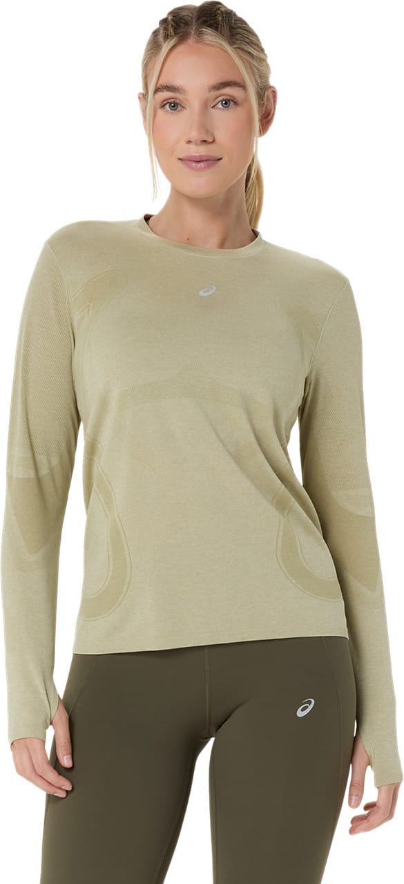 Asics Women's Road Seamless Long Sleeve Top Khaki/Cream Asics