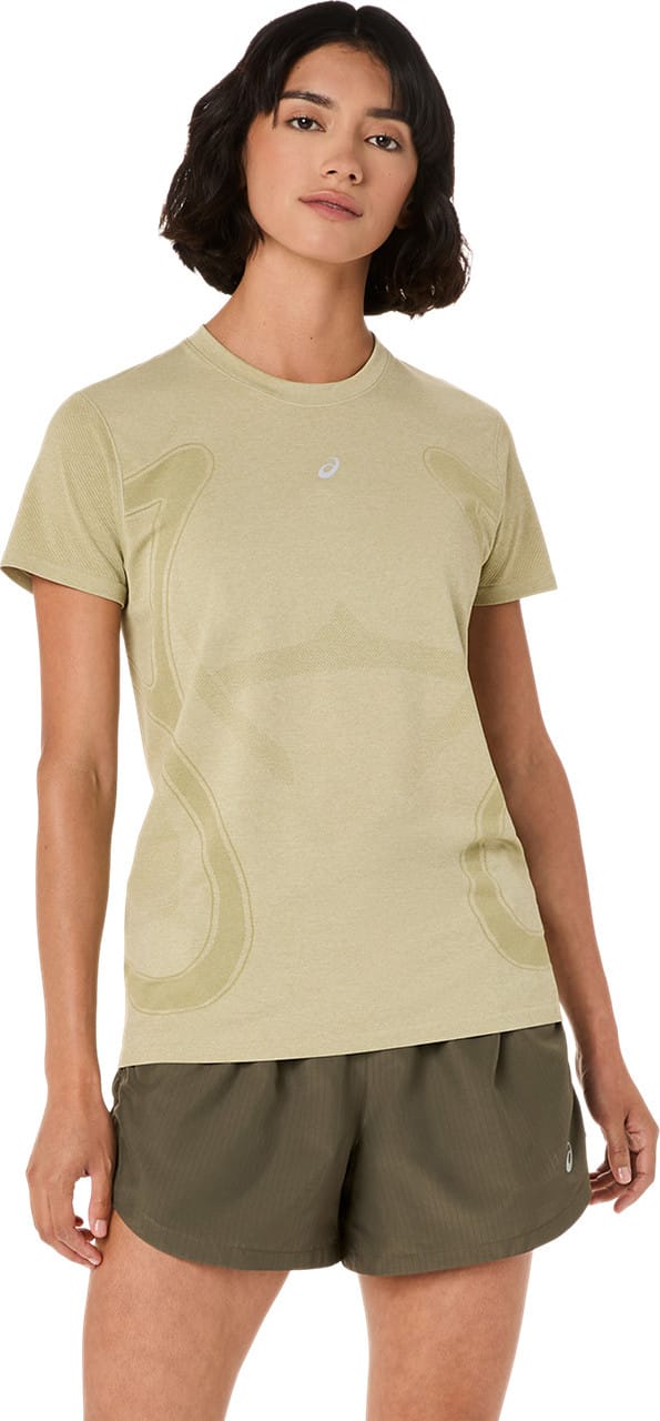 Asics Women's Road Seamless Short Sleeve Top Khaki/Cream Asics