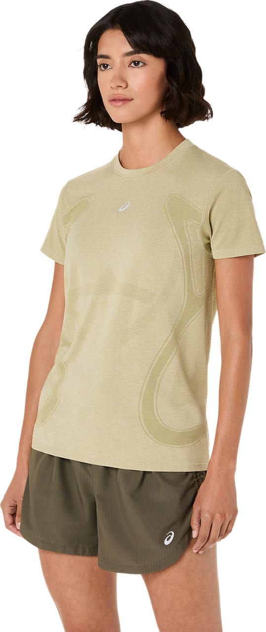 Asics Women's Road Seamless Short Sleeve Top Khaki/Cream Asics