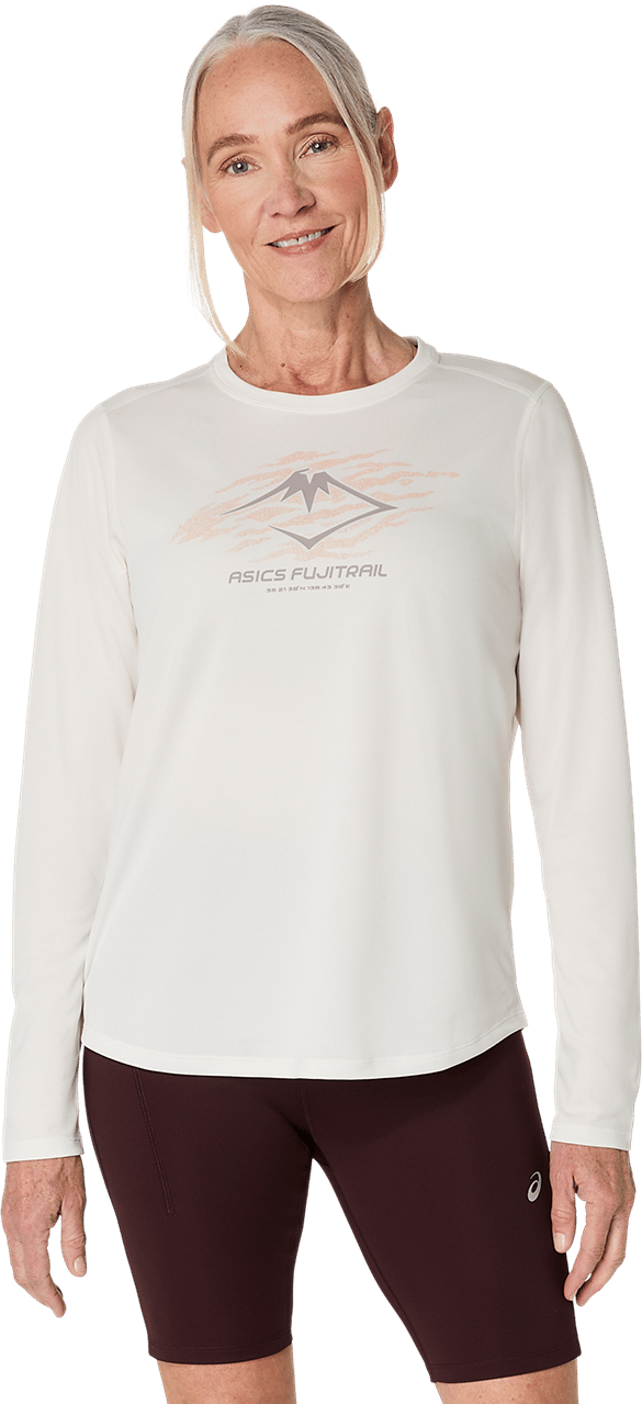 Asics Women's Fujitrail Logo Long Sleeve Top Cream Asics
