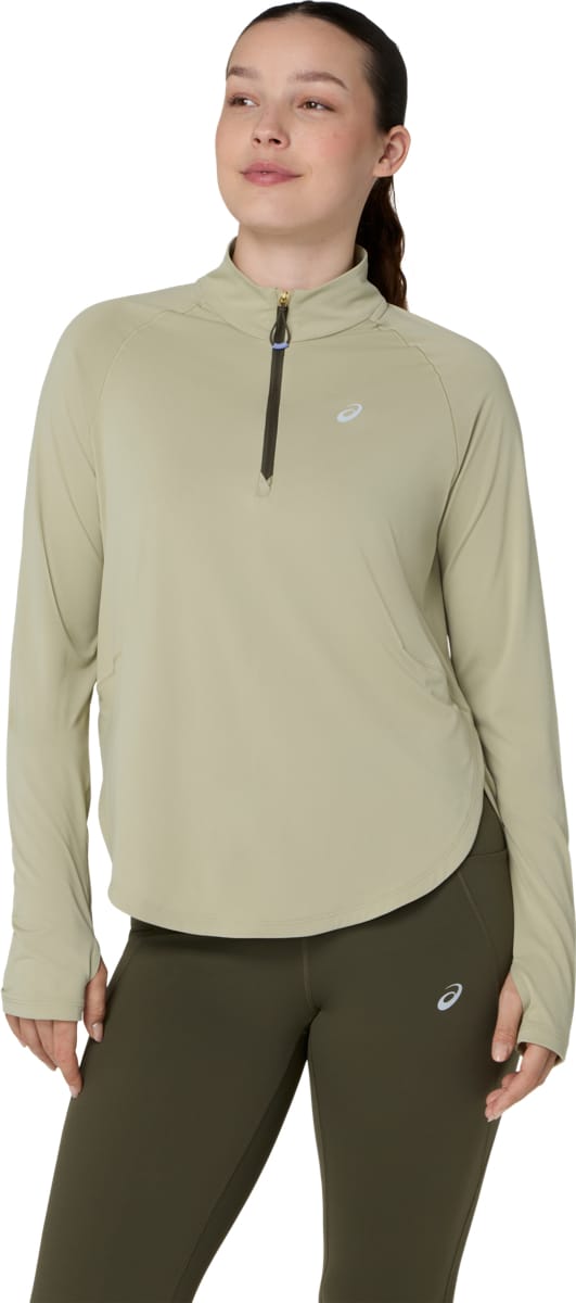 Asics Nagino Run 1/4 Zip Ls Top W Khaki Asics