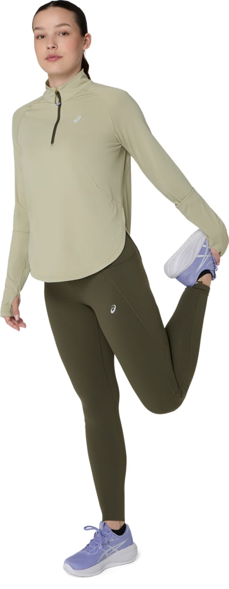 Asics Nagino Run 1/4 Zip Ls Top W Khaki Asics