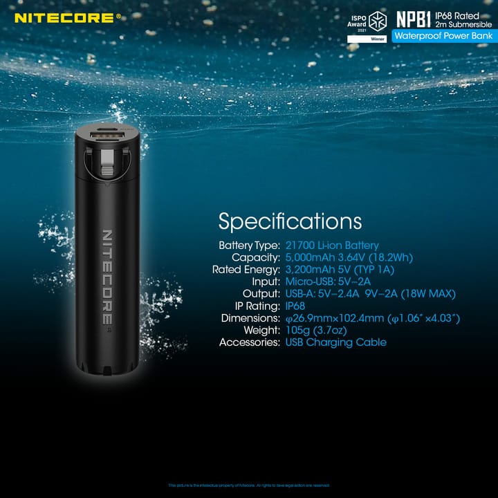Nitecore Npb1 Waterproof Powerbank 5000 Mah Black Nitecore Nitecore Npb1 Waterproof Powerbank 5000 Mah Black Nitecore
