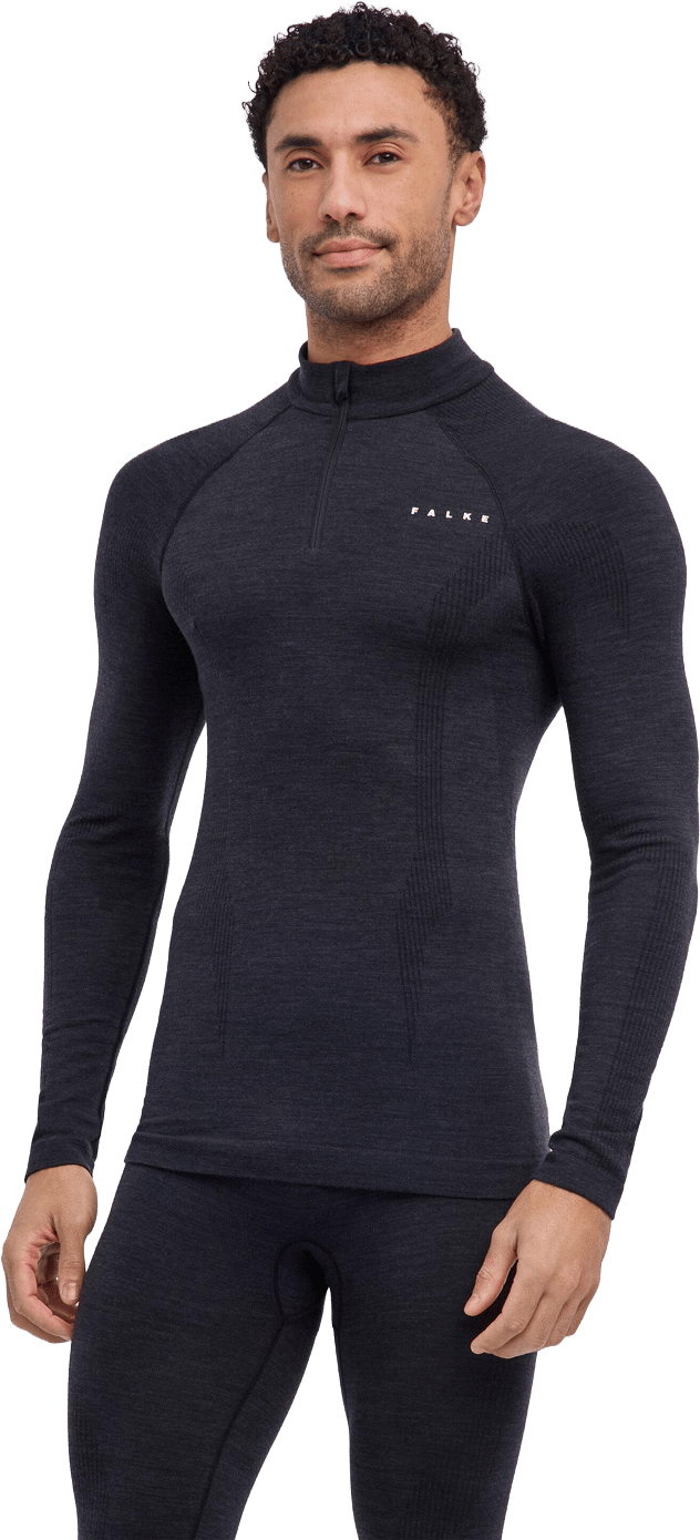 Falke Men's Long Sleeve Zip Wool-Tech Black Falke
