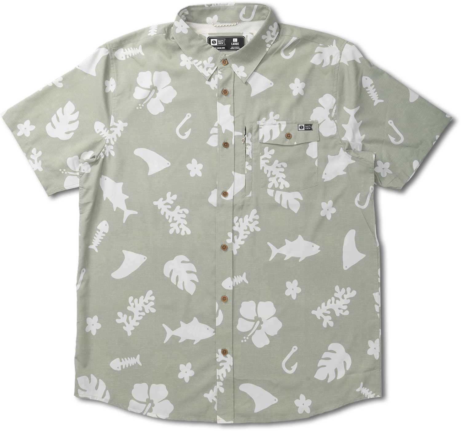 Salty Crew Men's Shoots SS Tech Woven Dusty Sage Lyhythihaiset kauluspaidat XL