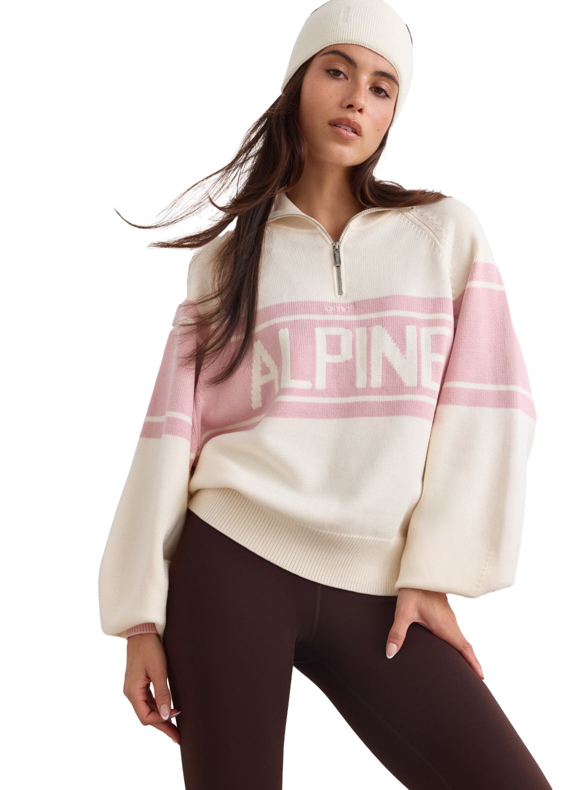 Aim'n Women's Alpine Knitted Half Zip Pink Frost