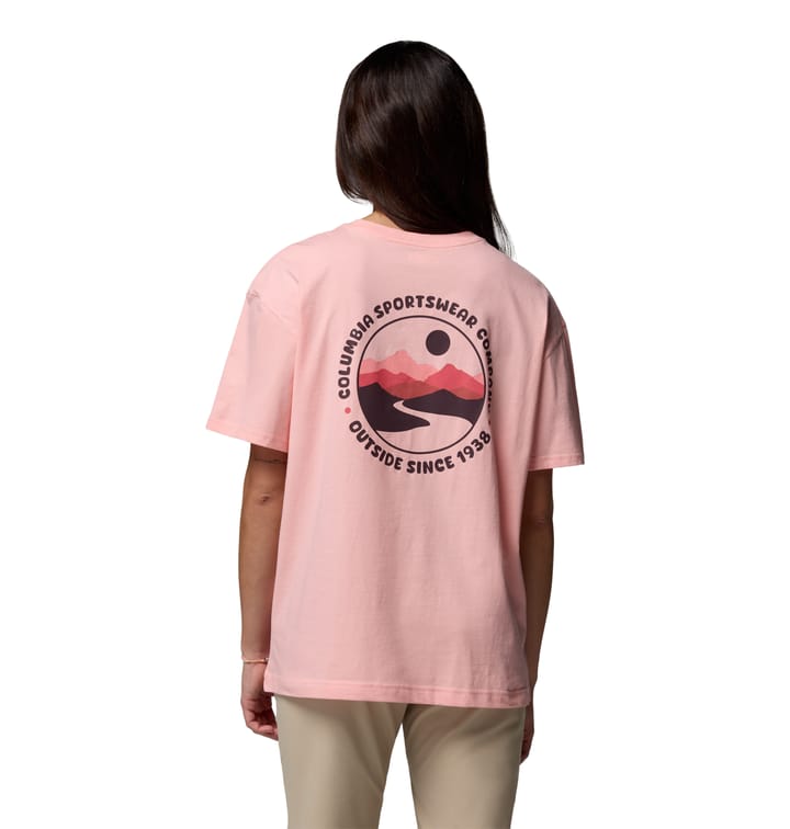 Columbia Women's Rolling Bend Graphic Oversized T-Shirt Pink Sand, Bubbly Scoped View Columbia