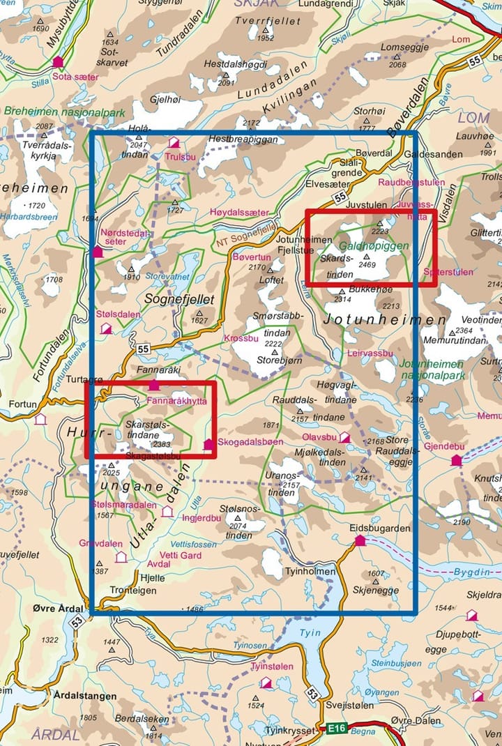 Nordeca Jotunheimen Vest 1:50.000 DNT Turkart Ugland IT