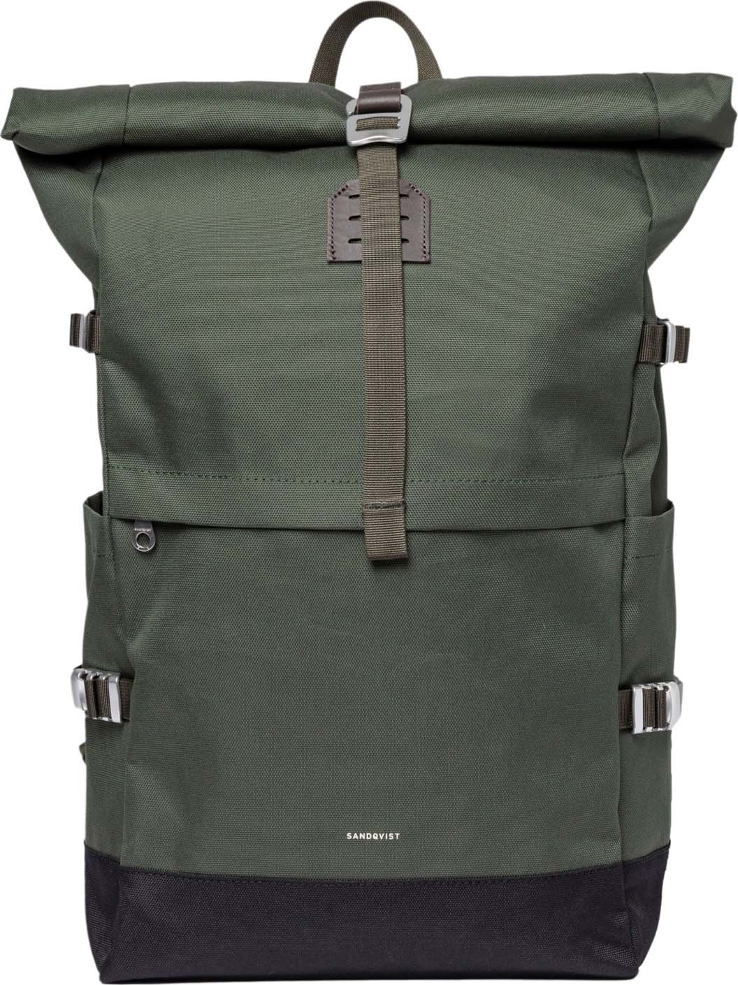Sandqvist Icon Rolltop Backpack L Dawn Green With Dark Brown Leather Hverdagsryggsekker OneSize