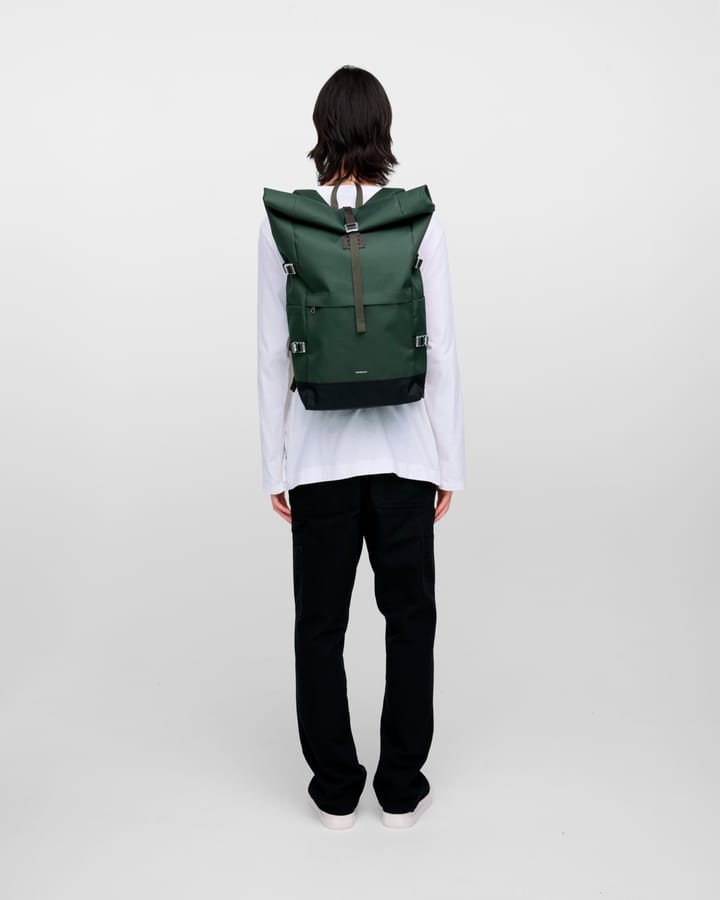 Sandqvist Icon Rolltop Backpack L Dawn Green With Dark Brown Leather Sandqvist