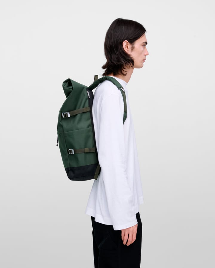 Sandqvist Icon Rolltop Backpack L Dawn Green With Dark Brown Leather Sandqvist