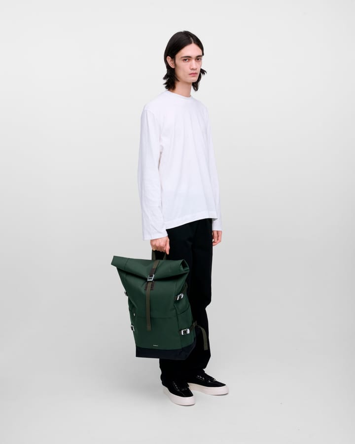 Sandqvist Icon Rolltop Backpack L Dawn Green With Dark Brown Leather Sandqvist