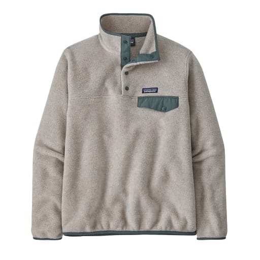 Patagonia Women's Lightweight Synchilla Snap-T Fleece Pullover Oatmeal Heather W/Nouveau Green Patagonia