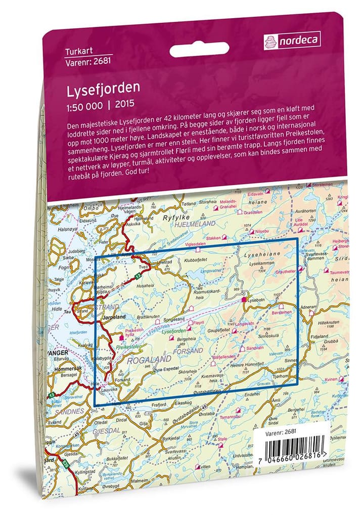 Nordeca Lysefjorden 1:50 000 Turkart Ugland IT