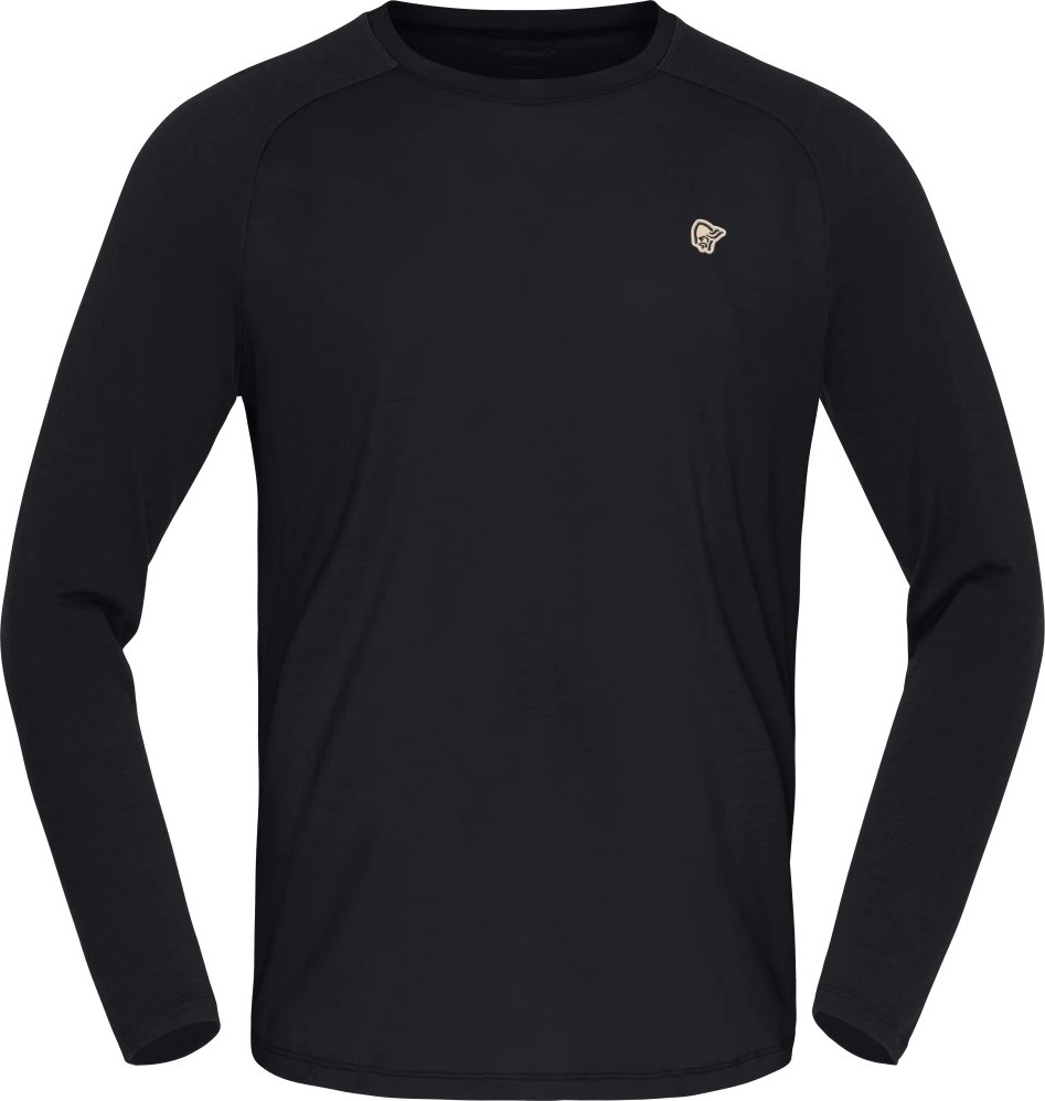 Norrøna Men's Femund PureUll Long Sleeve Caviar Black Pitkähihaiset kauluspaidat M