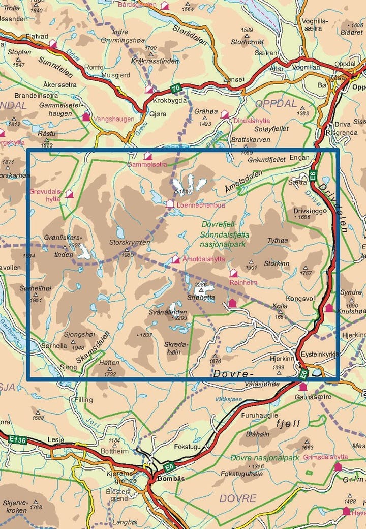 Nordeca Dovrefjell Snøhetta 1:50 000 Turkart Ugland IT