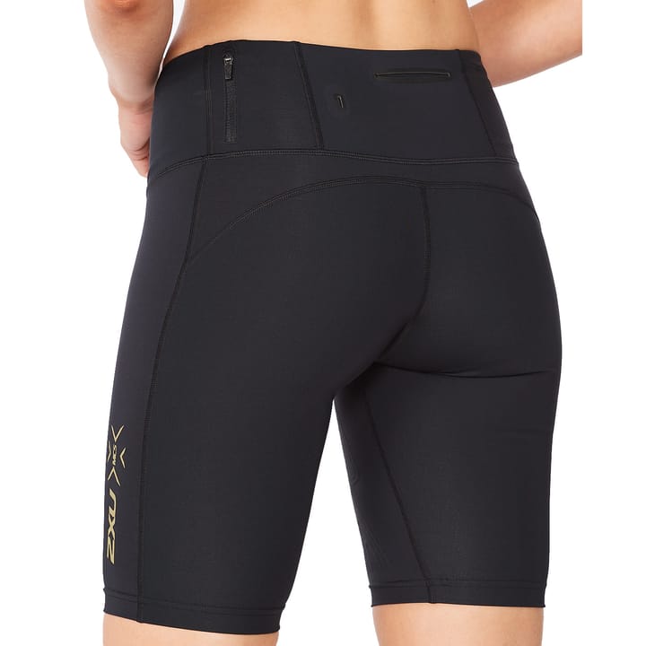 Women's Light Speed Mid-Rise Compression Shorts Black/Gold Reflective 2XU