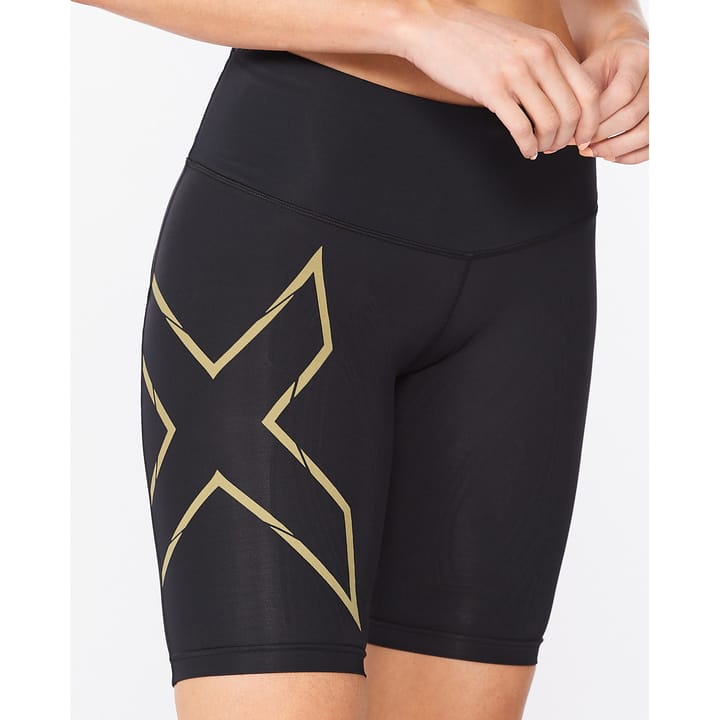 Women's Light Speed Mid-Rise Compression Shorts Black/Gold Reflective 2XU