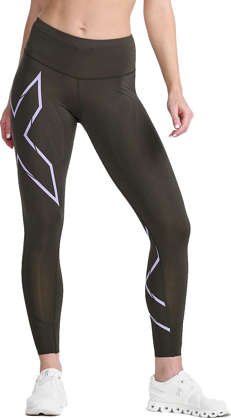 2XU Women's Light Speed Mid-Rise Compression Tights Flint/Lavender Reflective