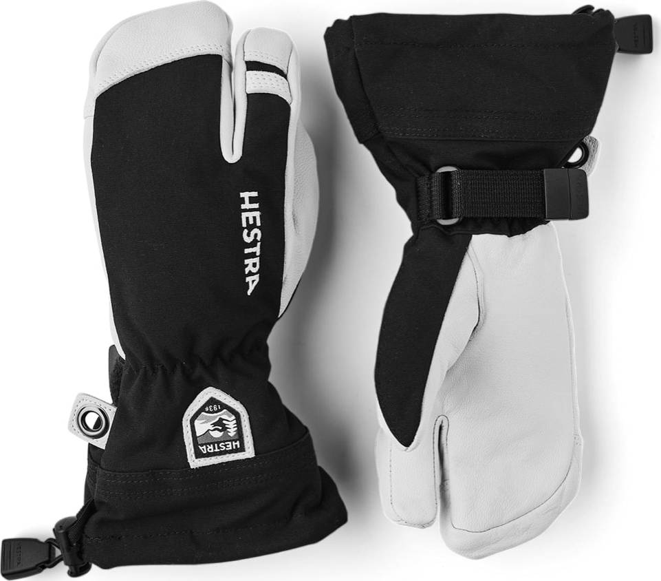 Hestra Juniors' Army Leather Heli Ski 3-Finger Black Skidhandskar Svart 3
