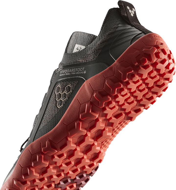 Vivobarefoot Men's Primus Trail Knit FG Obsidian/cherry Tomato Vivobarefoot