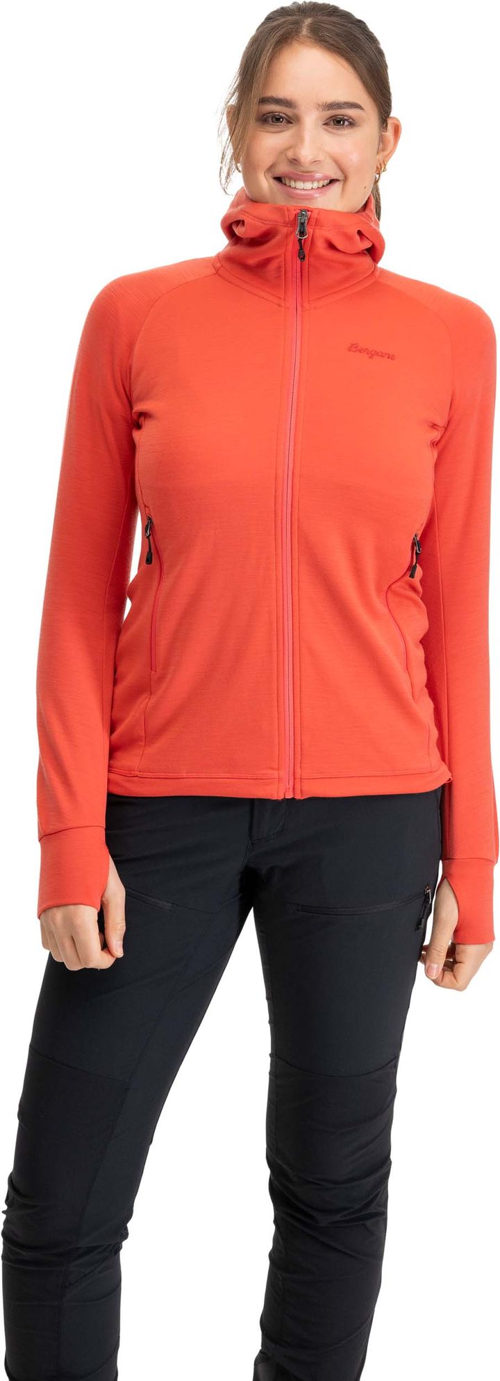 Bergans Women's Rabot Merino Tech Midlayer Hoodie Peachy Red Bergans
