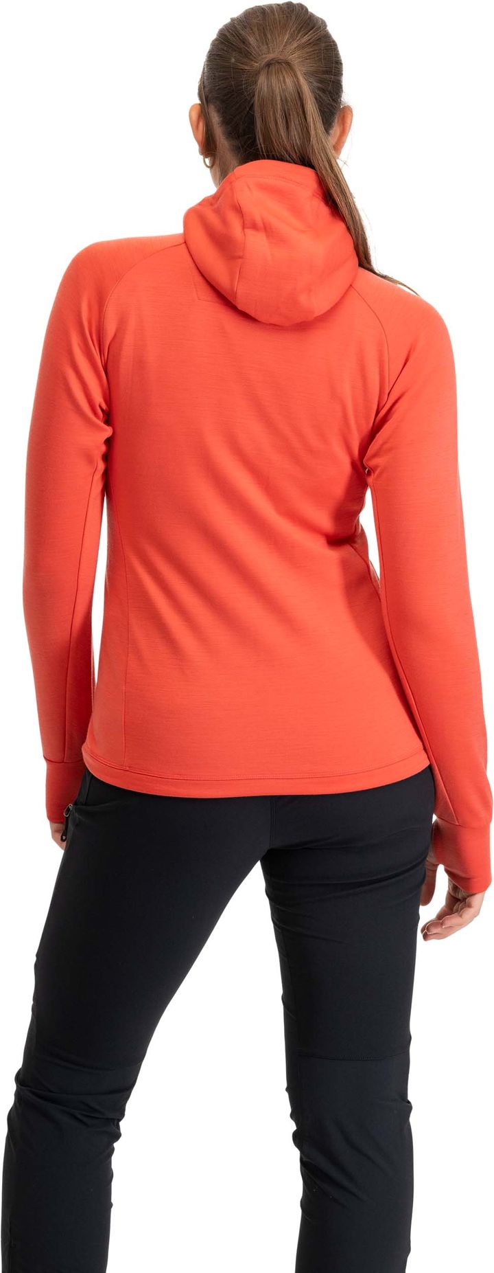 Bergans Women's Rabot Merino Tech Midlayer Hoodie Peachy Red Bergans