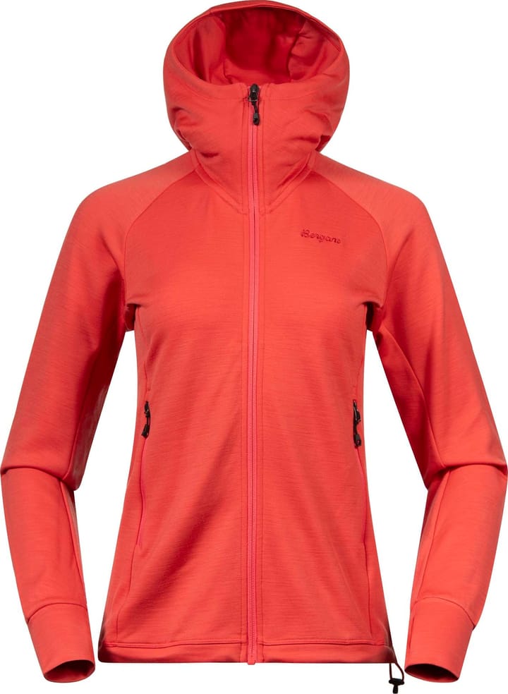 Bergans Women's Rabot Merino Tech Midlayer Hoodie Peachy Red Bergans