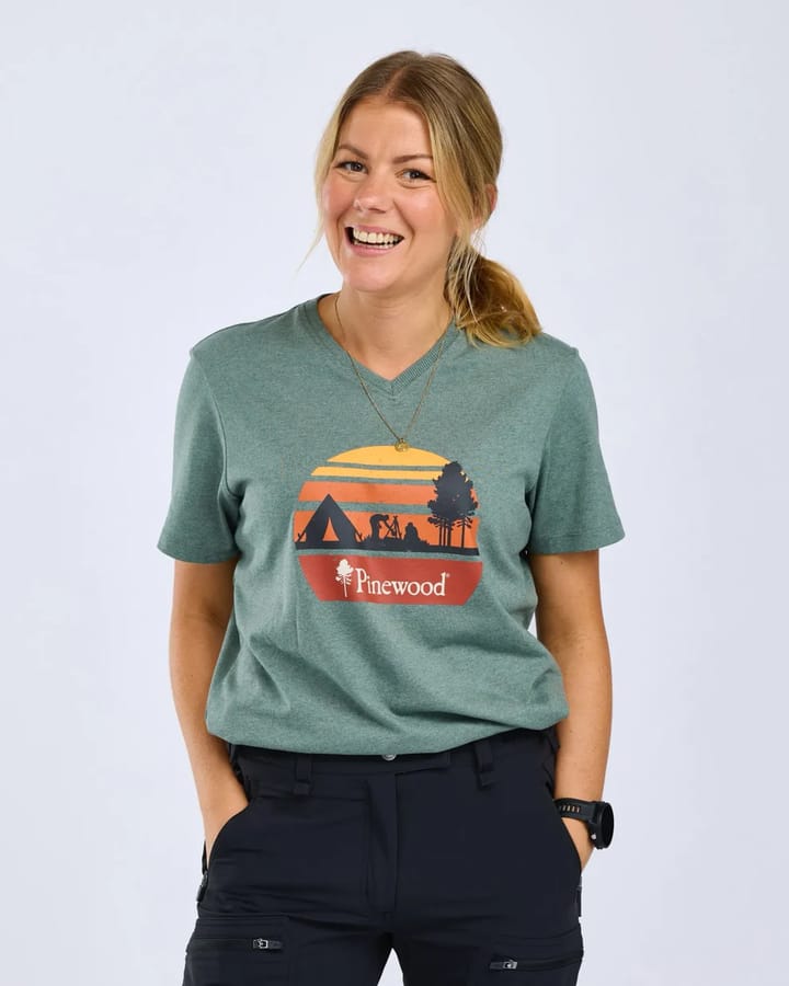 Pinewood Women's Finnveden Recycled Outdoor T-Shirt Aquagr. Melange Campsite Pinewood